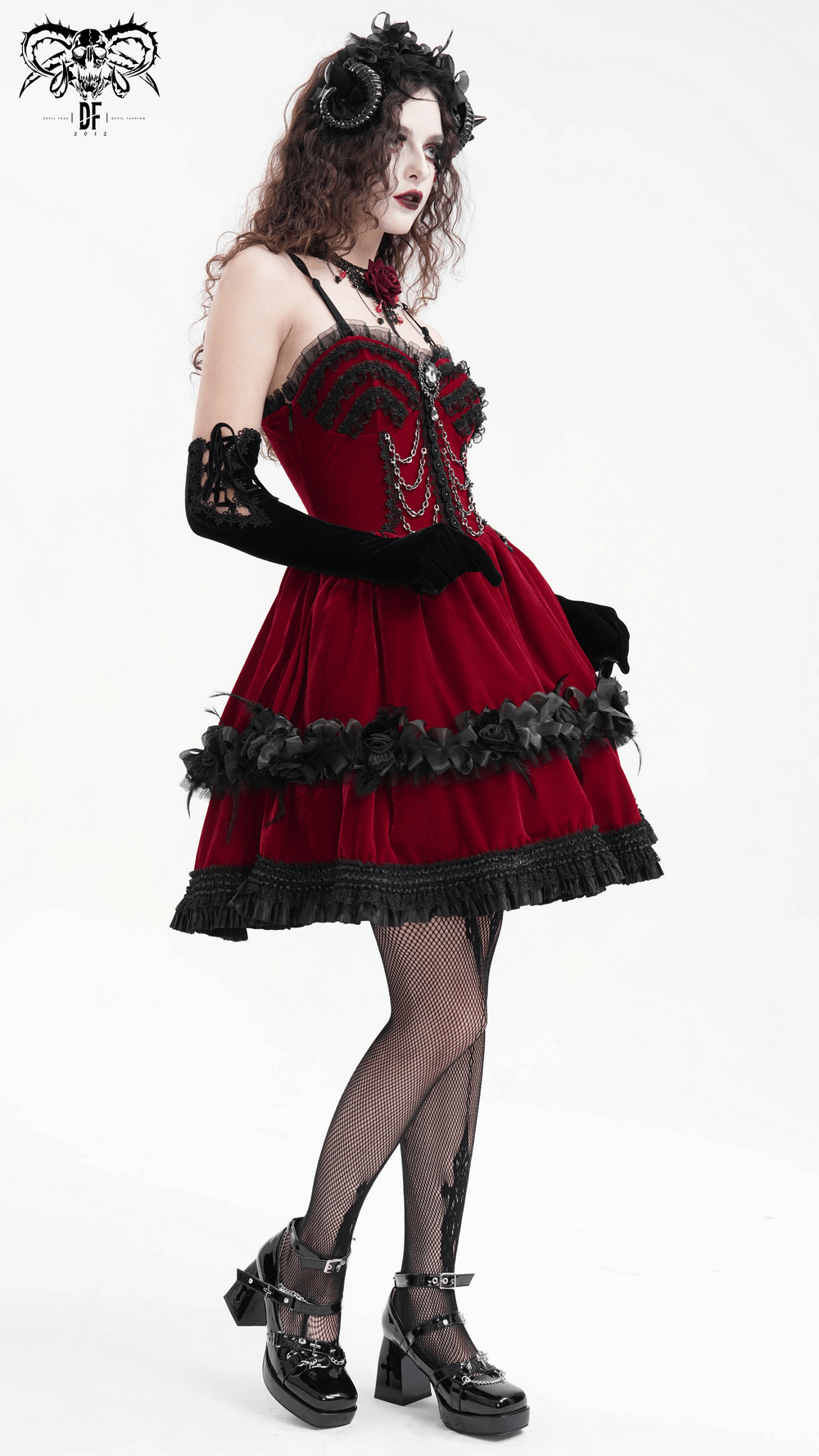 Luxurious Burgundy Velvet Gothic Lolita Dress with Straps - image 15