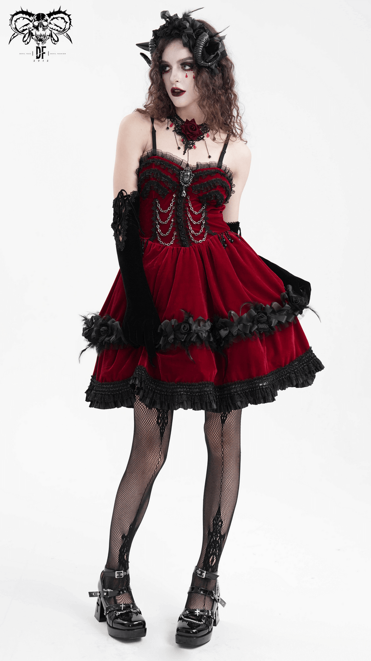 Luxurious Burgundy Velvet Gothic Lolita Dress with Straps - image 16