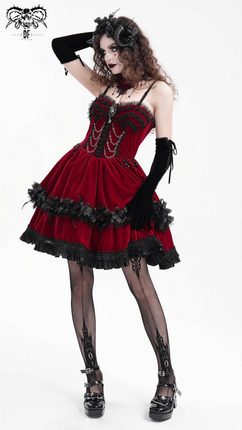 Luxurious Burgundy Velvet Gothic Lolita Dress with Straps - image 13