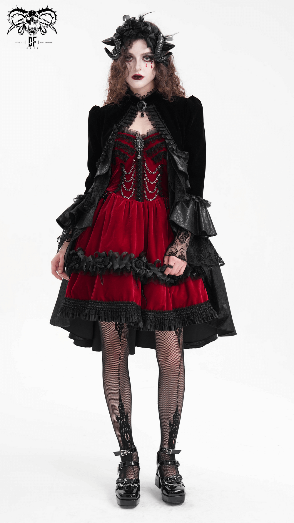 Luxurious Burgundy Velvet Gothic Lolita Dress with Straps - image 17