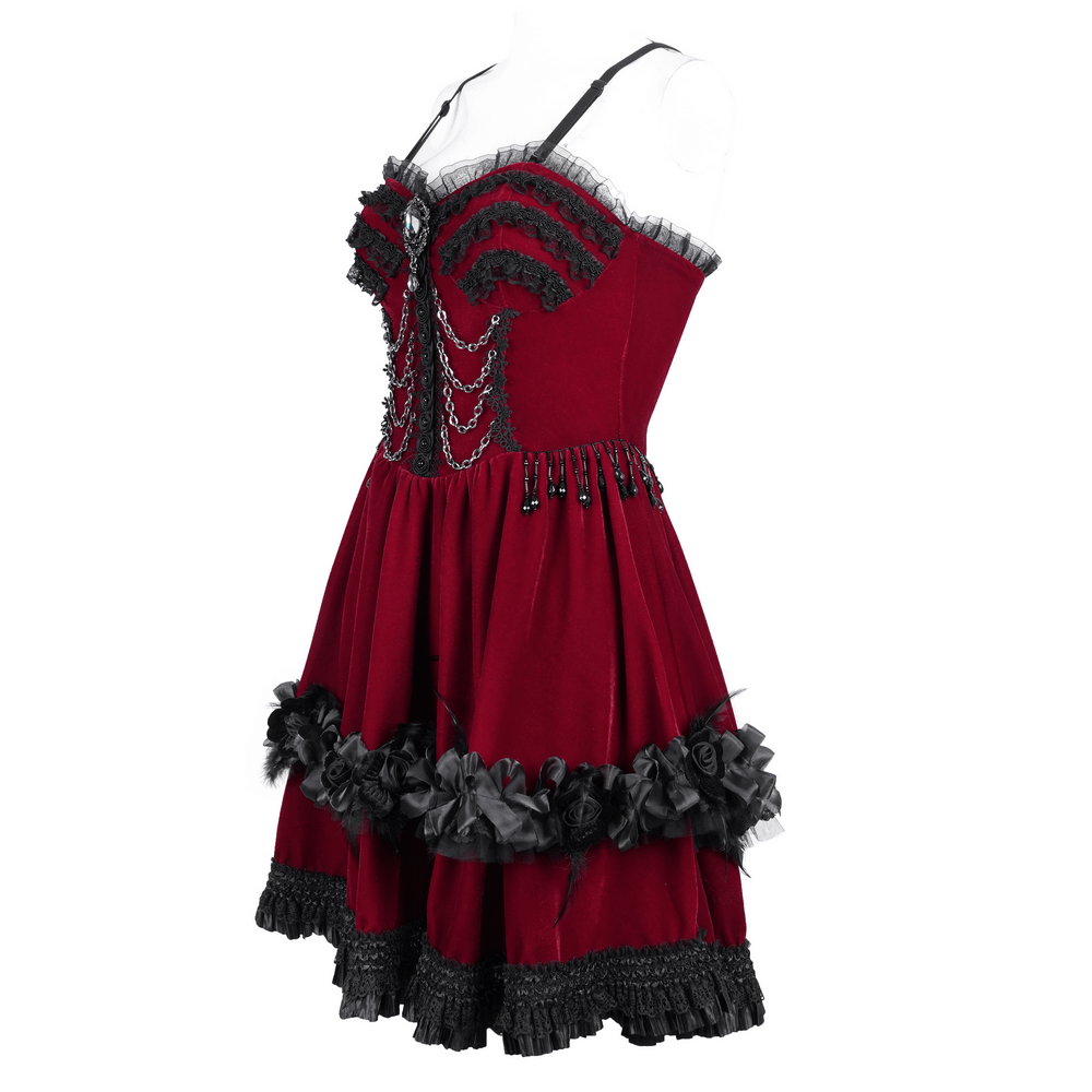 Luxurious Burgundy Velvet Gothic Lolita Dress with Straps - image 4