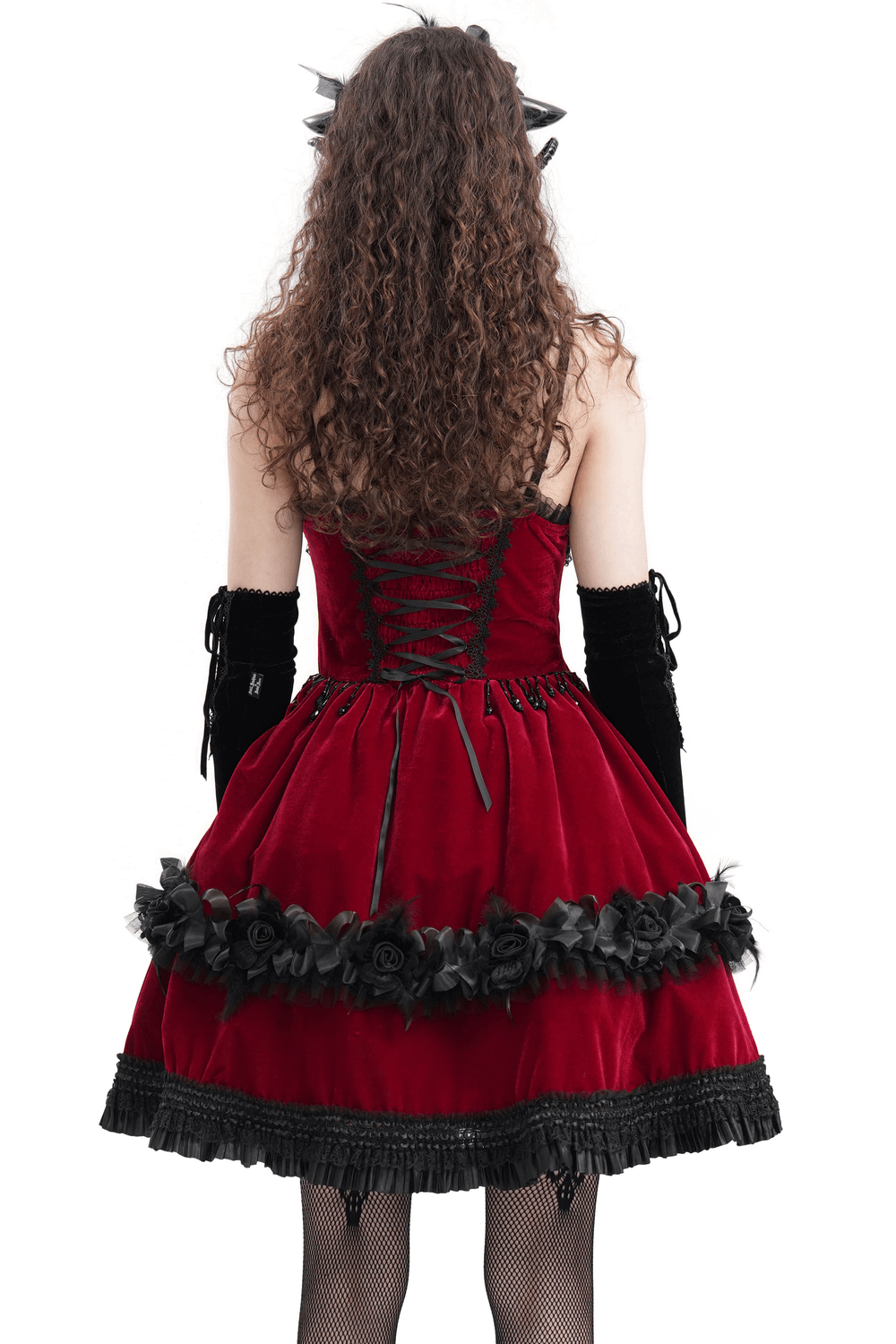 Luxurious Burgundy Velvet Gothic Lolita Dress with Straps - image 2