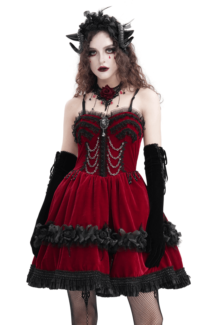 Luxurious Burgundy Velvet Gothic Lolita Dress with Straps - image 1