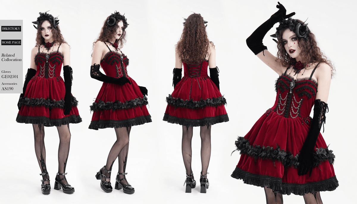 Luxurious Burgundy Velvet Gothic Lolita Dress with Straps - image 18