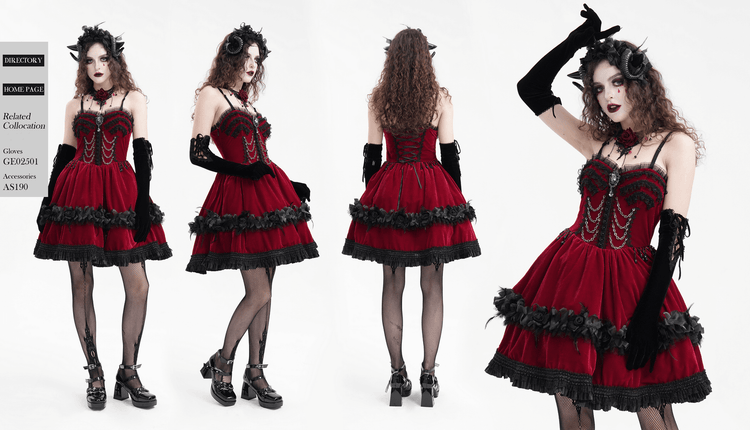 Luxurious Burgundy Velvet Gothic Lolita Dress with Straps - image 18