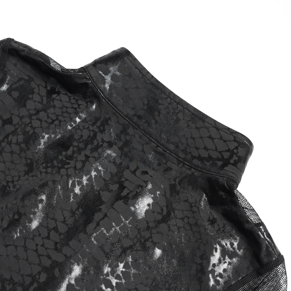 Mesh Sleeved Asymmetrical Dress with Buckles and Zipper - image 10