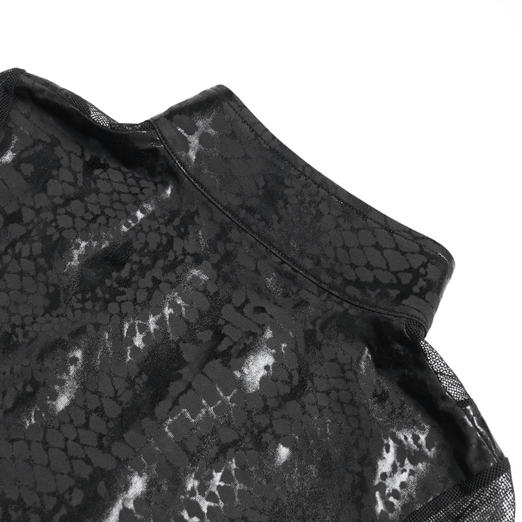 Mesh Sleeved Asymmetrical Dress with Buckles and Zipper - image 10