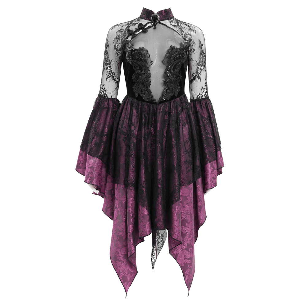 Mysterious Lace Cheongsam Dress with High Collar - image 3