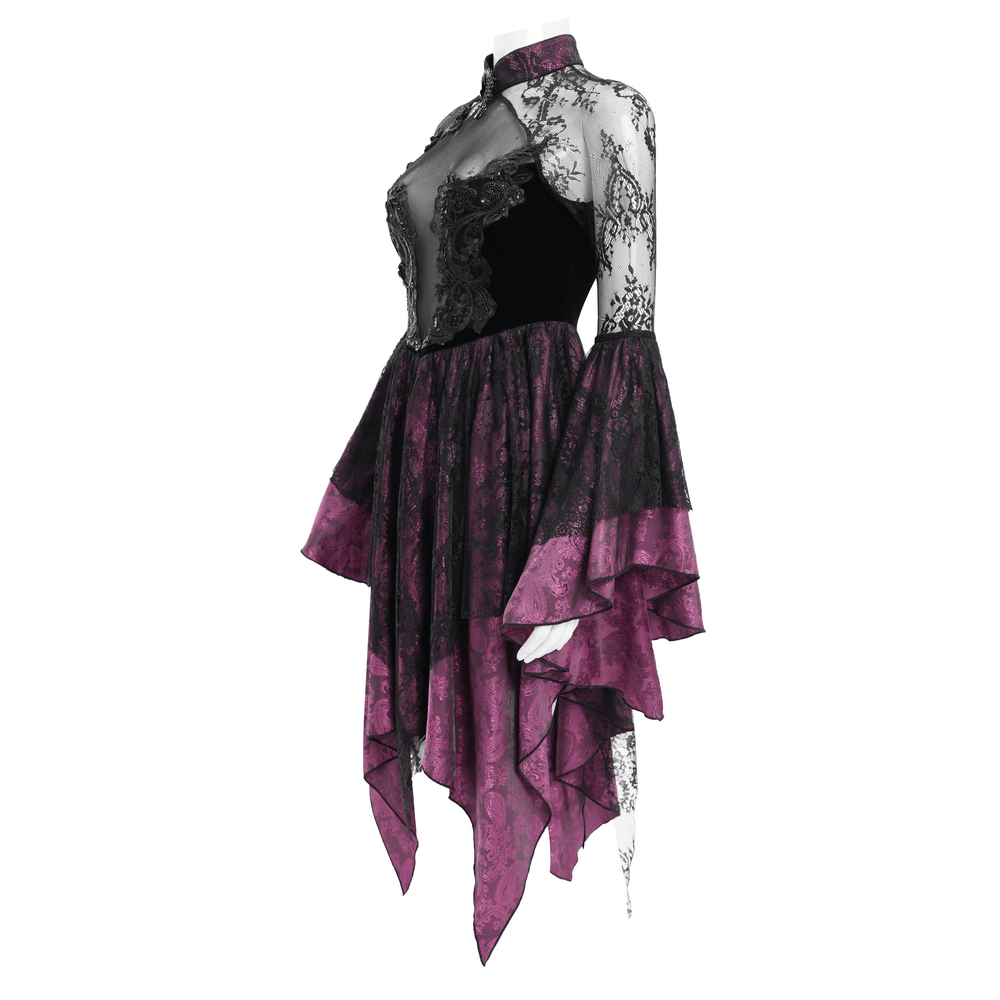 Mysterious Lace Cheongsam Dress with High Collar - image 4