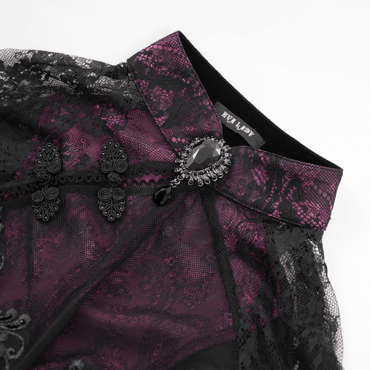 Mysterious Lace Cheongsam Dress with High Collar - image 6