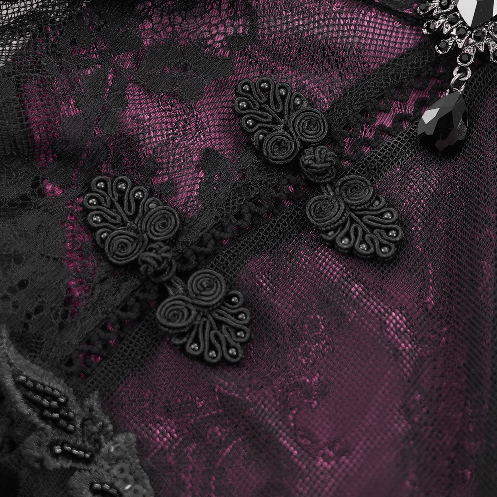 Mysterious Lace Cheongsam Dress with High Collar - image 7