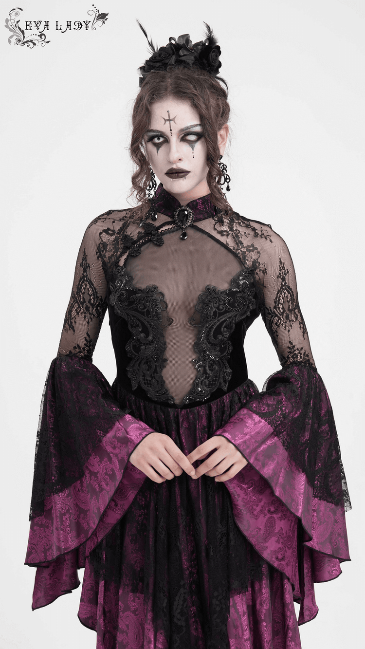 Mysterious Lace Cheongsam Dress with High Collar - image 12