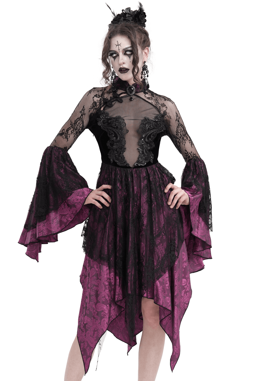 Mysterious Lace Cheongsam Dress with High Collar - image 1