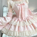 Pink ribbon lace ruffle Sweet Lolita dress front view
