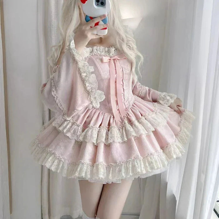 Full pink ribbon dress and separate sleeves outfit