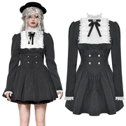 Pinstripe Gothic Dress with Lace Ruffle and Bow Details - image 3