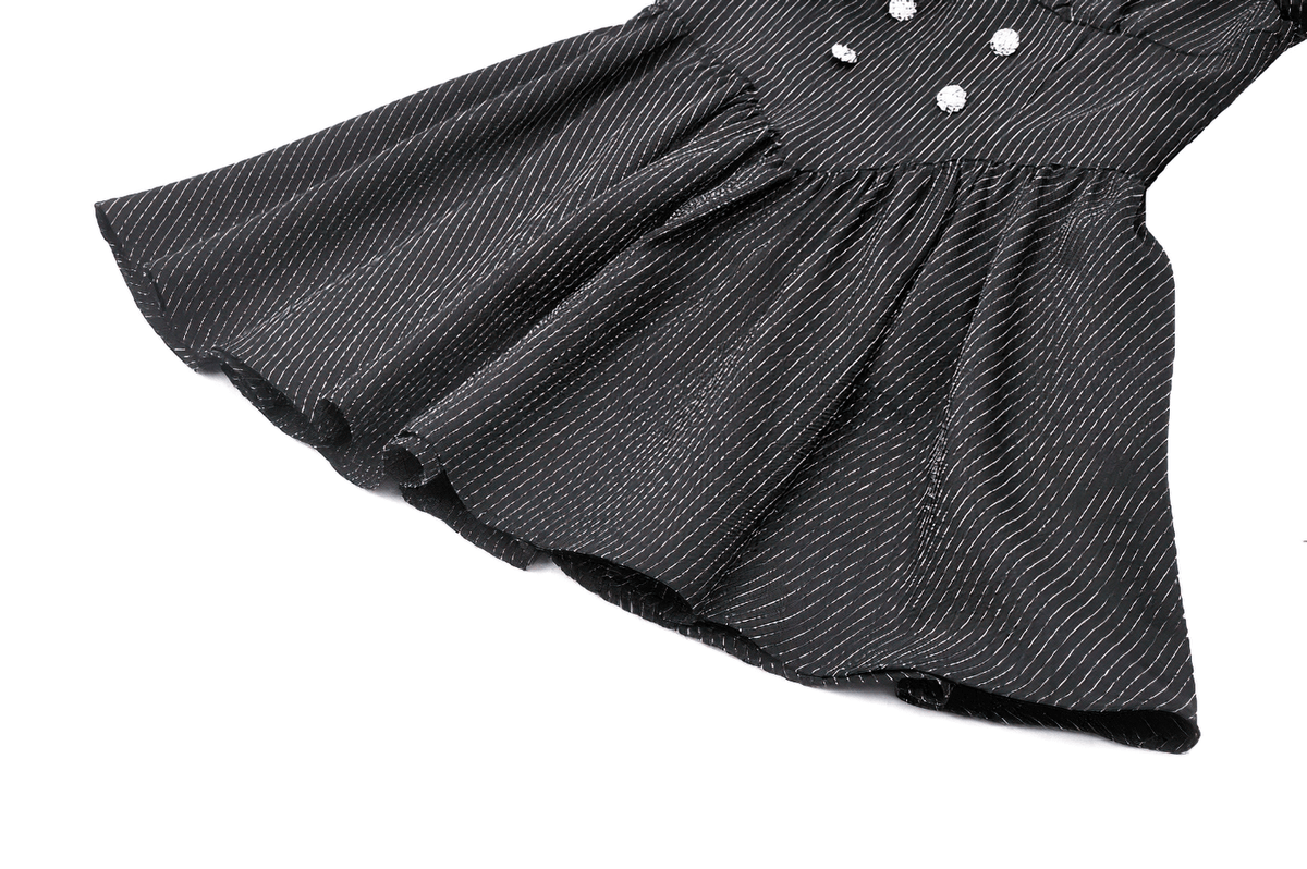 Pinstripe Gothic Dress with Lace Ruffle and Bow Details - image 11