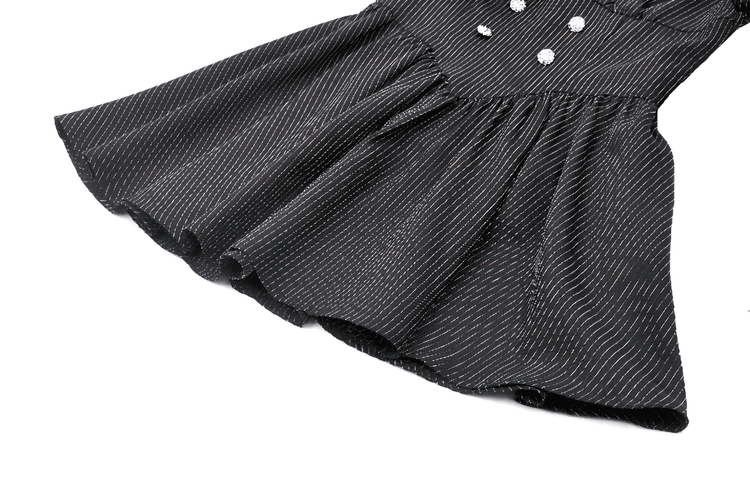 Pinstripe Gothic Dress with Lace Ruffle and Bow Details - image 11