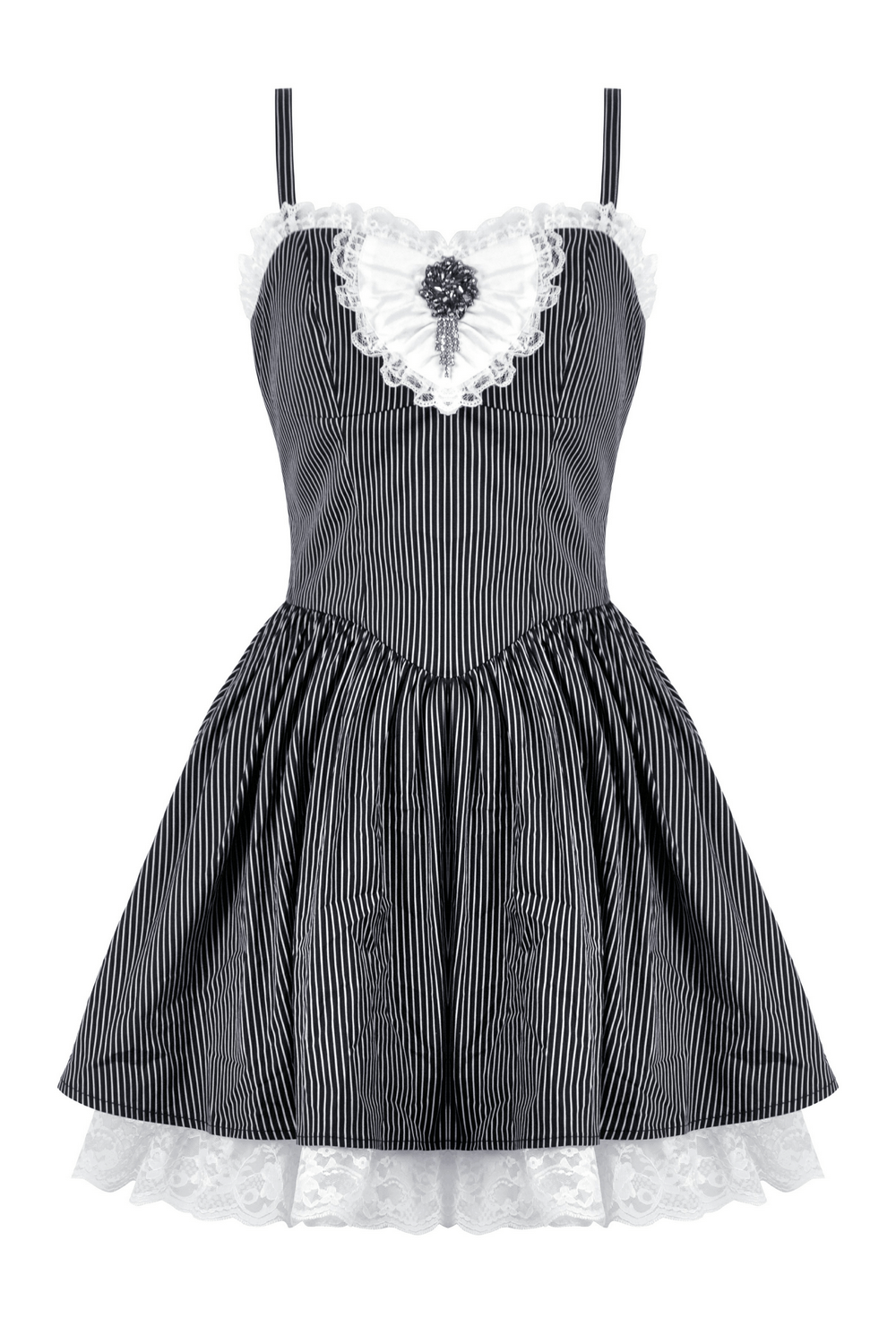 Pinstripe Gothic Dress with Lace Trim and Corset Back - image 4