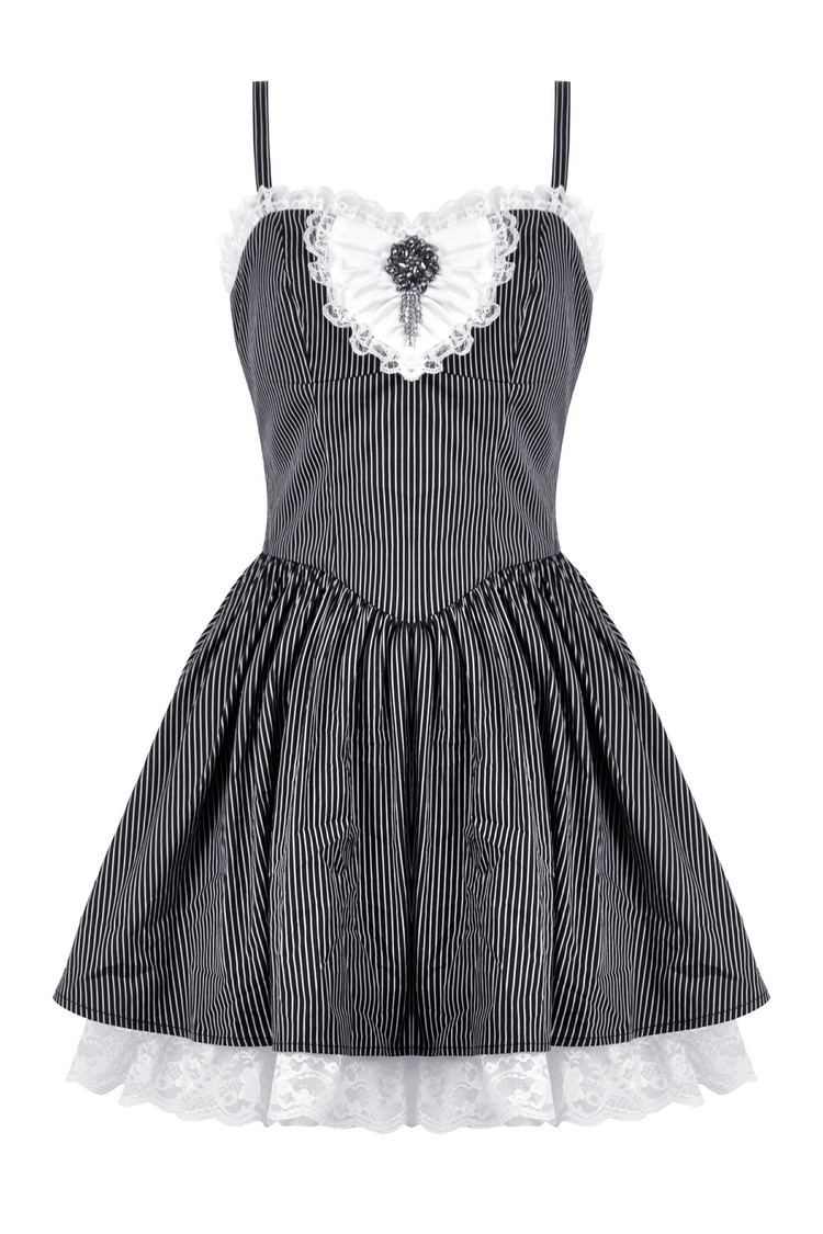 Pinstripe Gothic Dress with Lace Trim and Corset Back - image 4