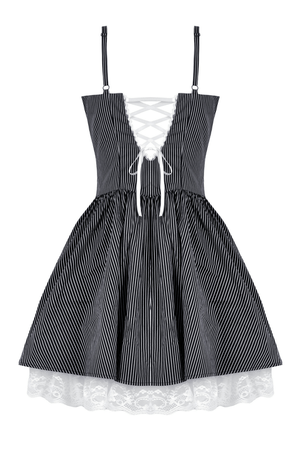 Pinstripe Gothic Dress with Lace Trim and Corset Back - image 5
