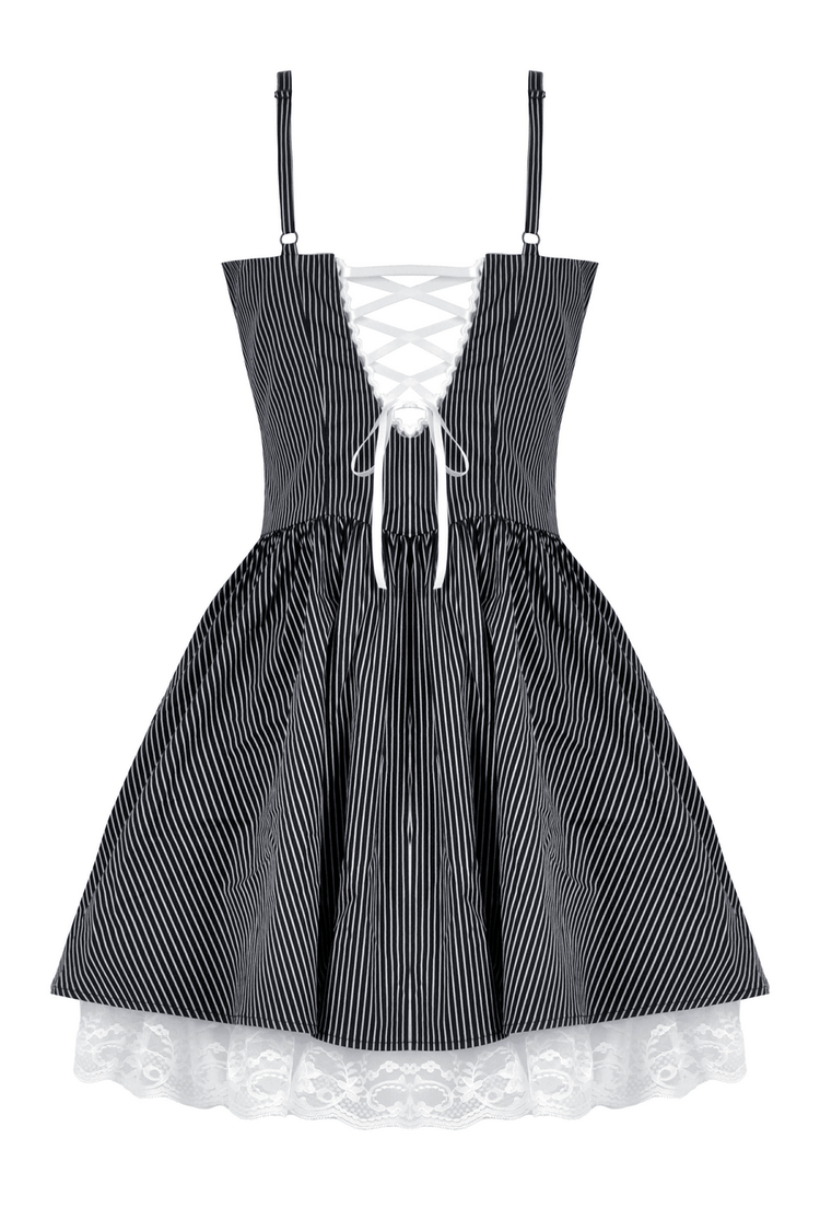 Pinstripe Gothic Dress with Lace Trim and Corset Back - image 5