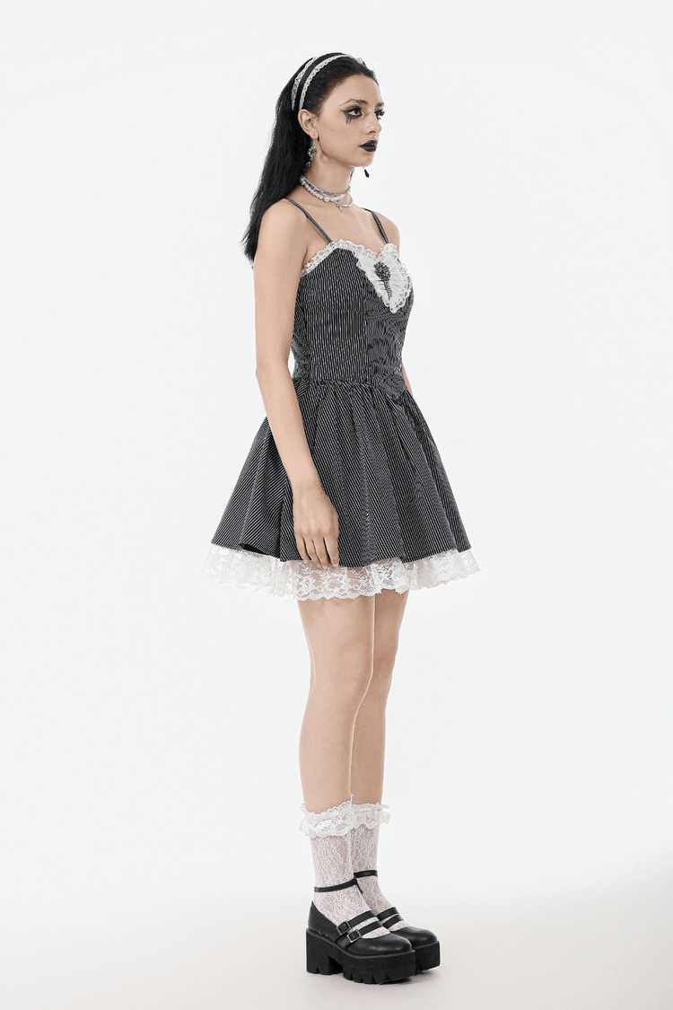 Pinstripe Gothic Dress with Lace Trim and Corset Back - image 14
