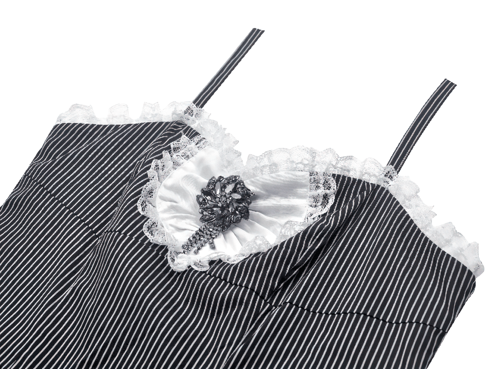Pinstripe Gothic Dress with Lace Trim and Corset Back - image 6