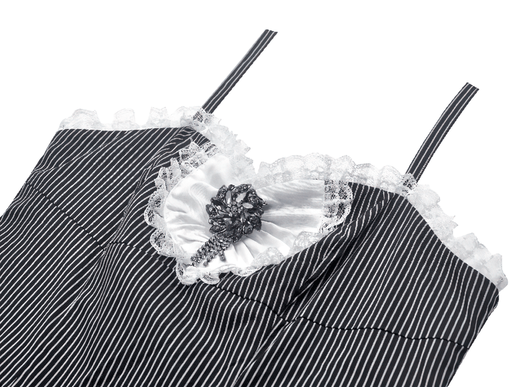 Pinstripe Gothic Dress with Lace Trim and Corset Back - image 6