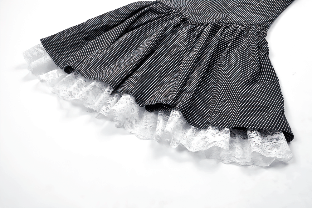 Pinstripe Gothic Dress with Lace Trim and Corset Back - image 7