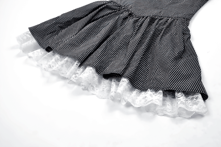 Pinstripe Gothic Dress with Lace Trim and Corset Back - image 7