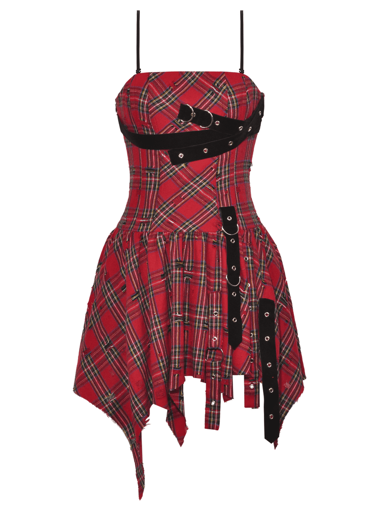 Plaid Corset Dress with Punk-Inspired Strap Details - image 4