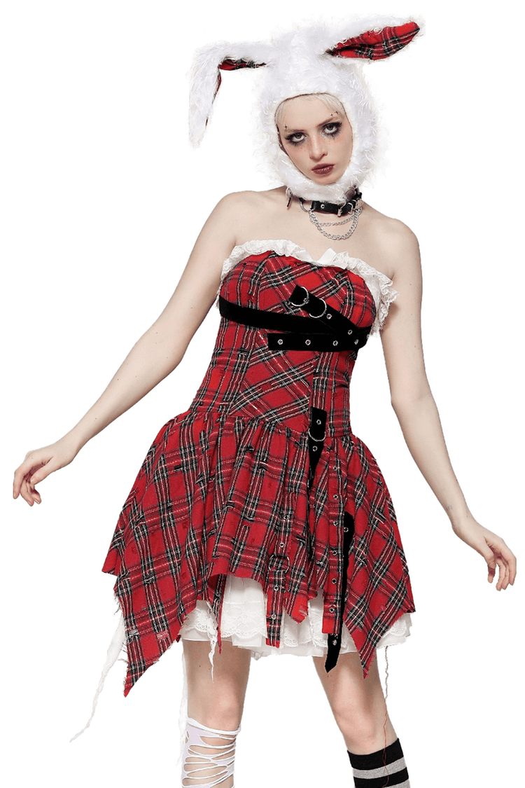 Plaid Corset Dress with Punk-Inspired Strap Details - image 1