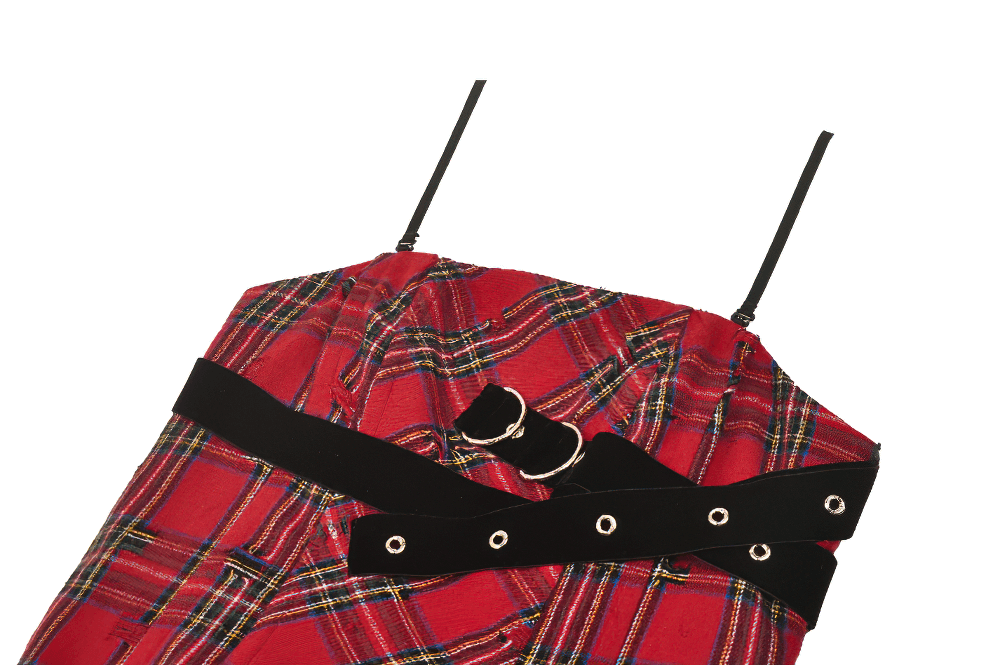 Plaid Corset Dress with Punk-Inspired Strap Details - image 6