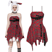 Plaid Corset Dress with Punk-Inspired Strap Details - image 3