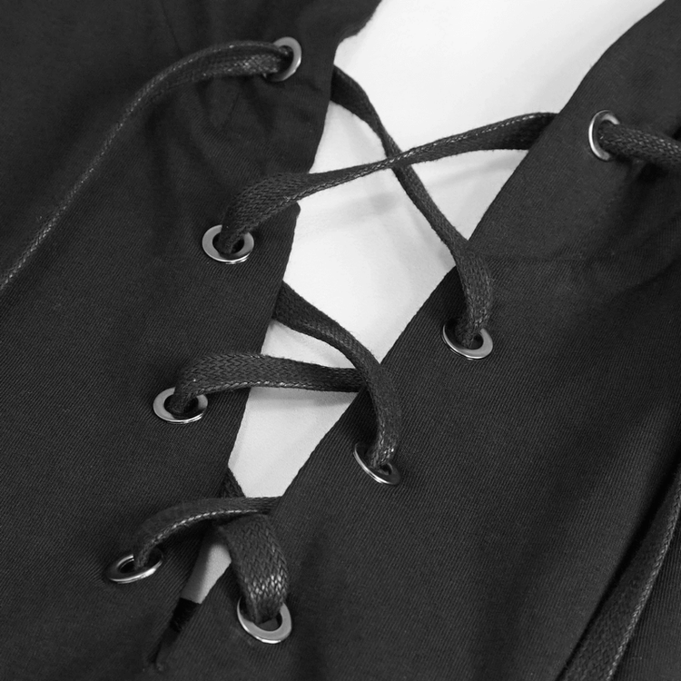 Punk Drawstring Bodycon Dress with OverSized Hood / Gothic Black Short Female Dress - image 17