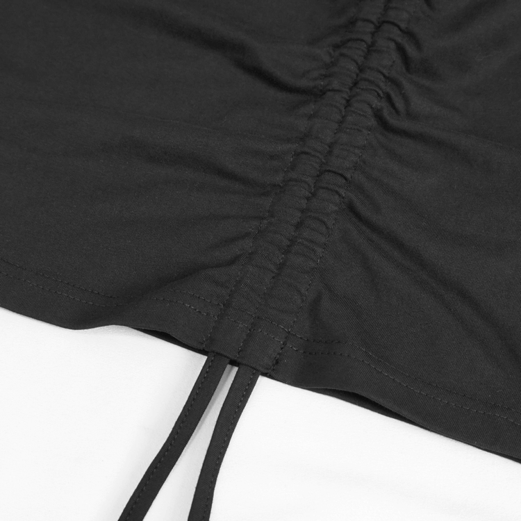 Punk Drawstring Bodycon Dress with OverSized Hood / Gothic Black Short Female Dress - image 18
