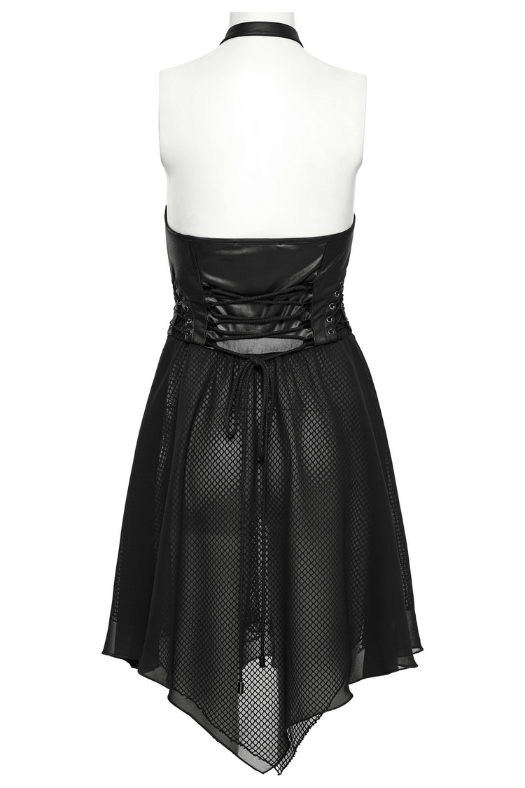 Punk Halter Neck Dress with Lace-Up and Chiffon Hem - image 8