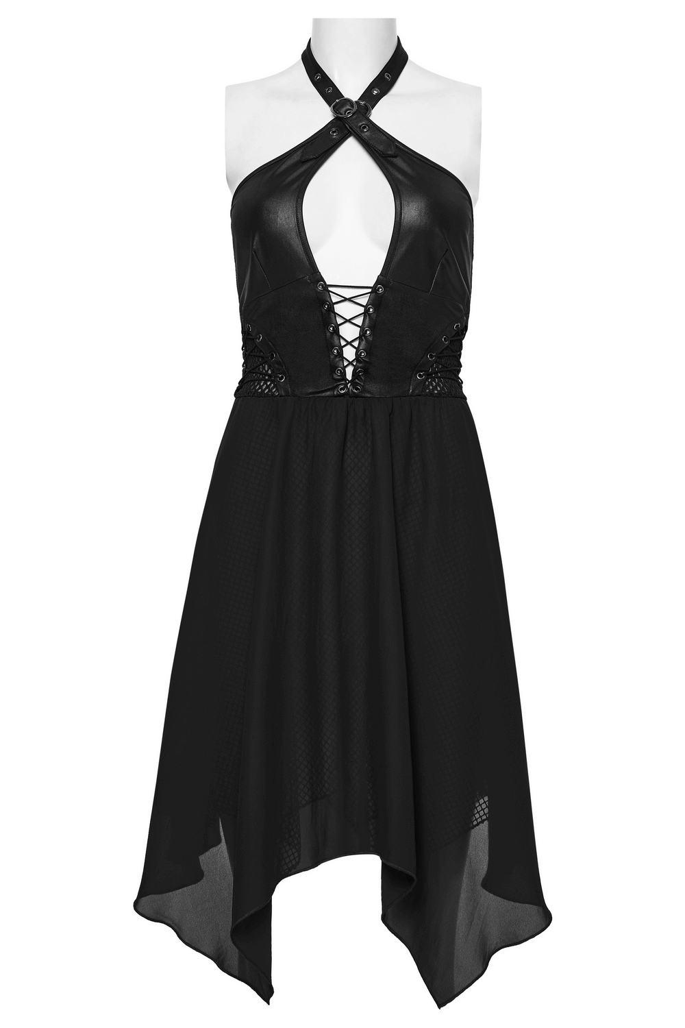 Punk Halter Neck Dress with Lace-Up and Chiffon Hem - image 7