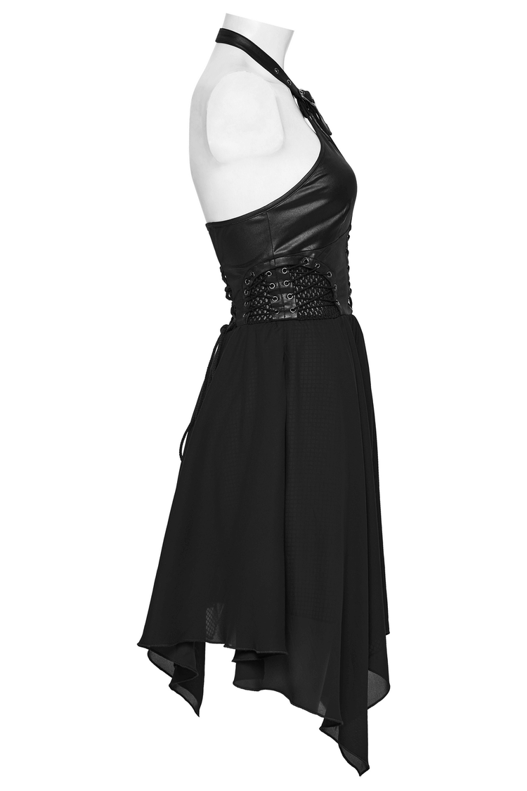Punk Halter Neck Dress with Lace-Up and Chiffon Hem - image 6