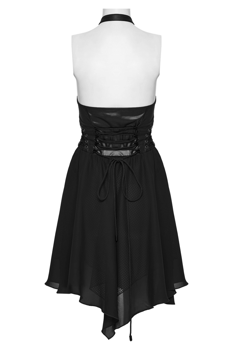Punk Halter Neck Dress with Lace-Up and Chiffon Hem - image 9