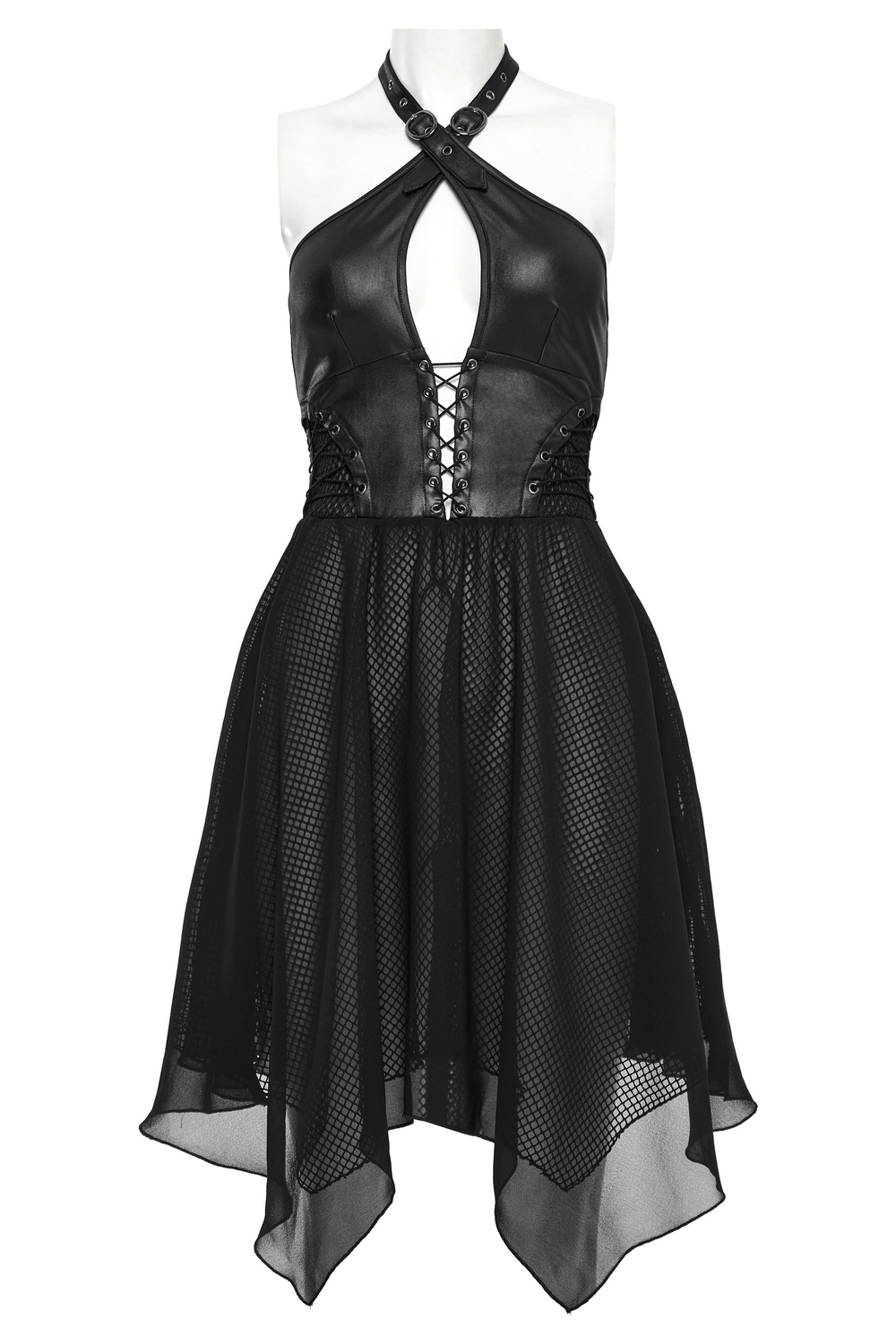 Punk Halter Neck Dress with Lace-Up and Chiffon Hem - image 4