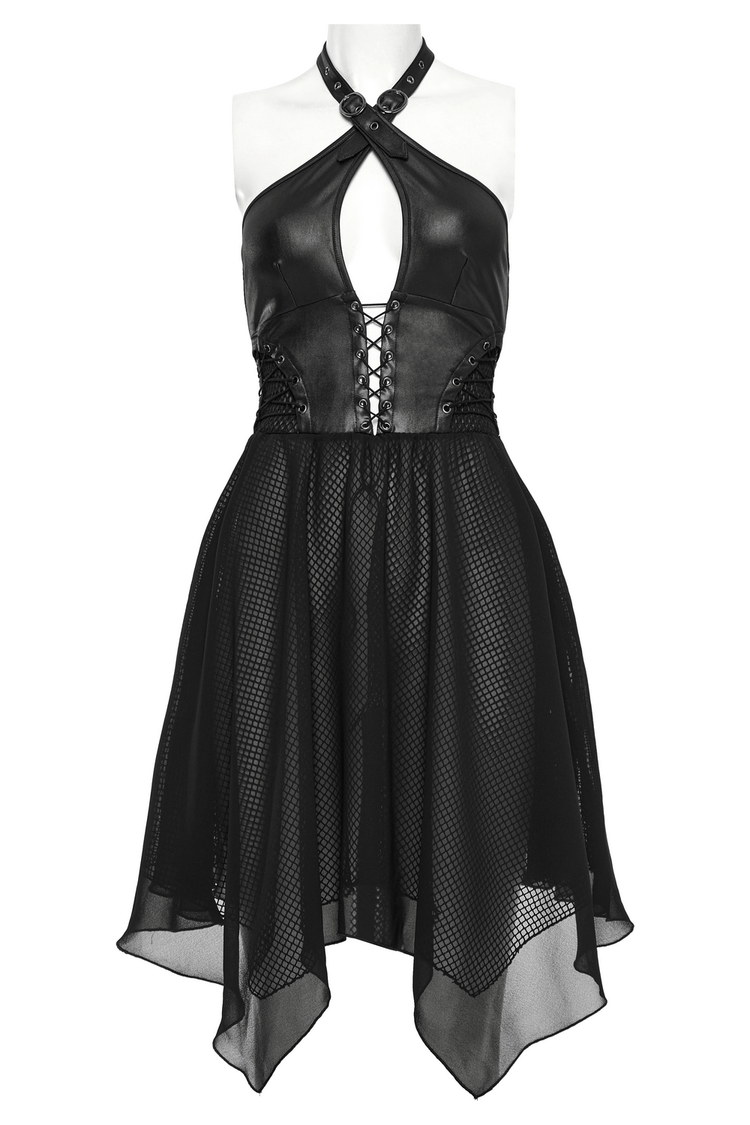Punk Halter Neck Dress with Lace-Up and Chiffon Hem - image 4