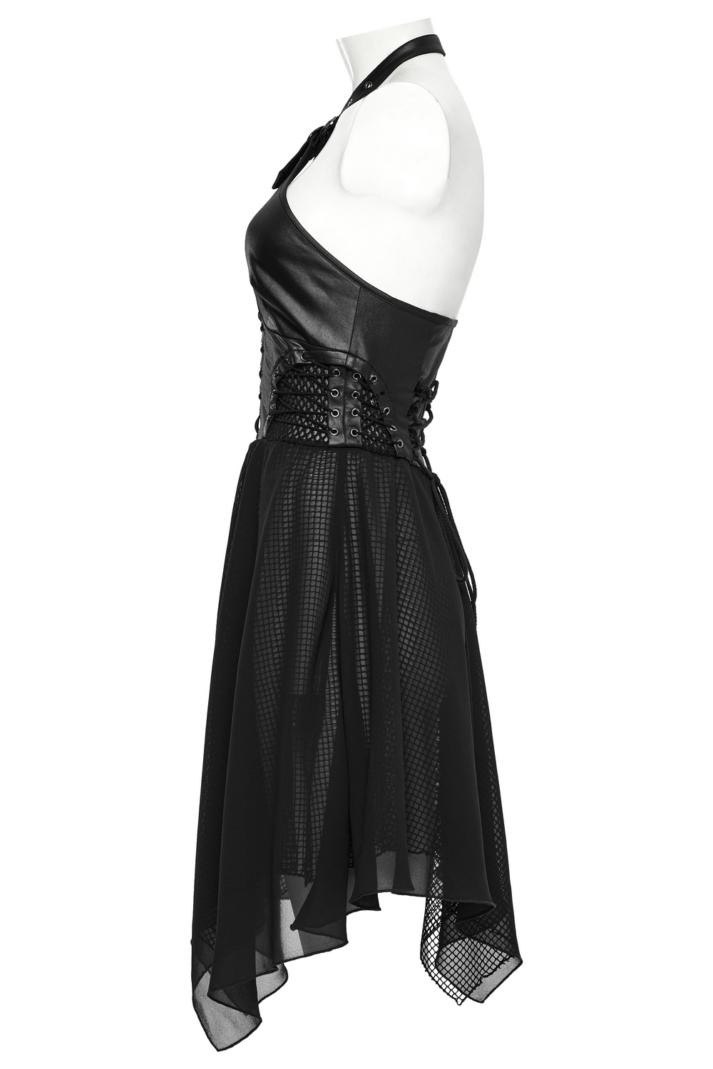 Punk Halter Neck Dress with Lace-Up and Chiffon Hem - image 5