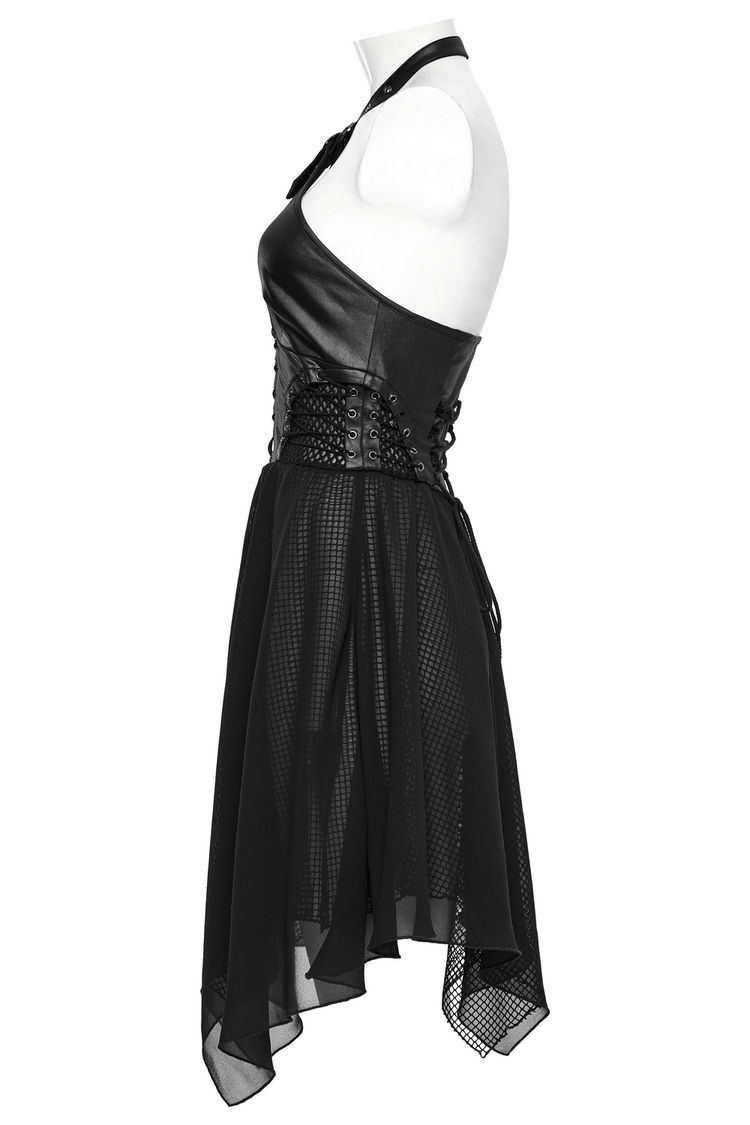 Punk Halter Neck Dress with Lace-Up and Chiffon Hem - image 5