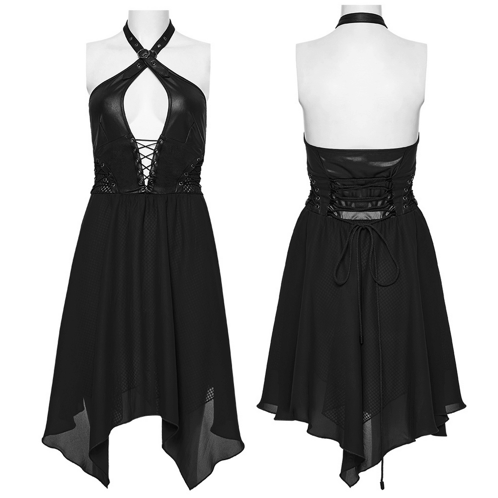 Punk Halter Neck Dress with Lace-Up and Chiffon Hem - image 3