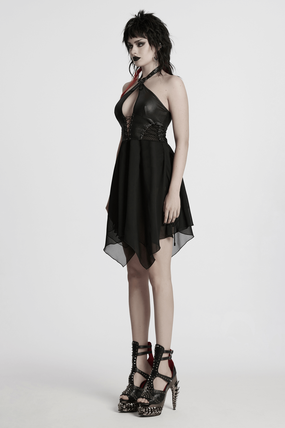 Punk Halter Neck Dress with Lace-Up and Chiffon Hem - image 17