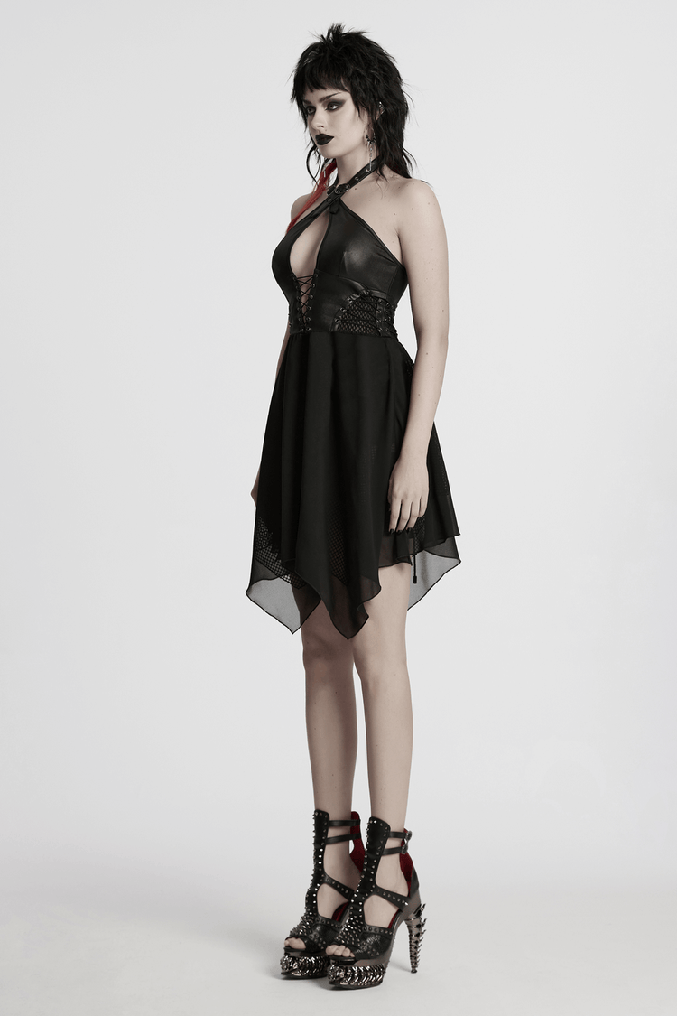 Punk Halter Neck Dress with Lace-Up and Chiffon Hem - image 17