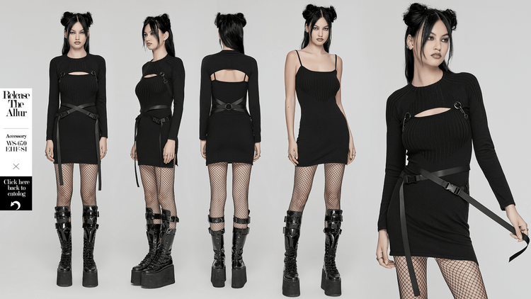 Punk Harness Ribbed Dress Set with Adjustable Details - image 15