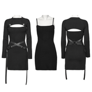 Punk Harness Ribbed Dress Set with Adjustable Details - image 3